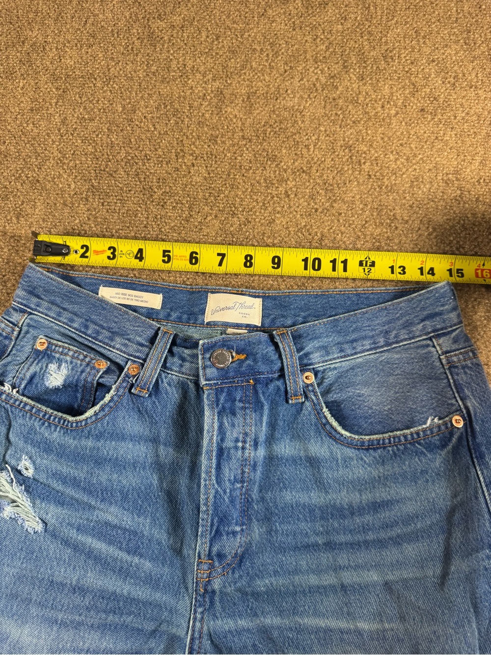 Universal Thread Jeans Size 6 Women's Mid Rise 90s Baggy Dark Wash Distressed - Picture 10 of 12